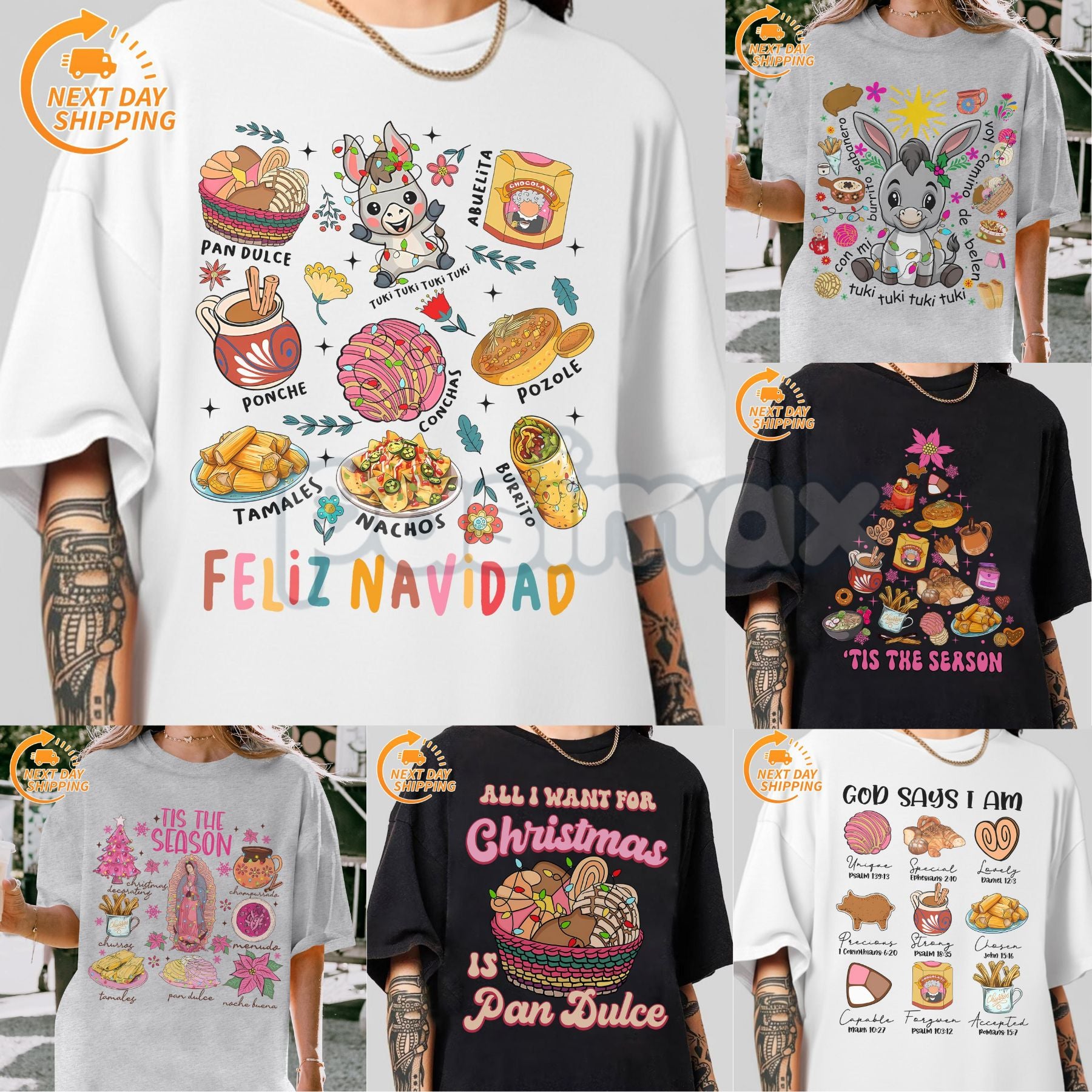 Mexican Pan Dulce Christmas T-Shirt - Spanish Xmas Tee, Concha Holiday Graphic, Festive Latinx Apparel-Pasimax