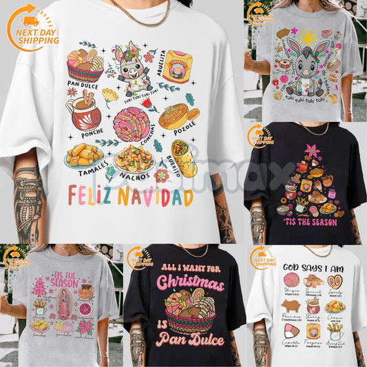Mexican Pan Dulce Christmas T-Shirt - Spanish Xmas Tee, Concha Holiday Graphic, Festive Latinx Apparel-Pasimax