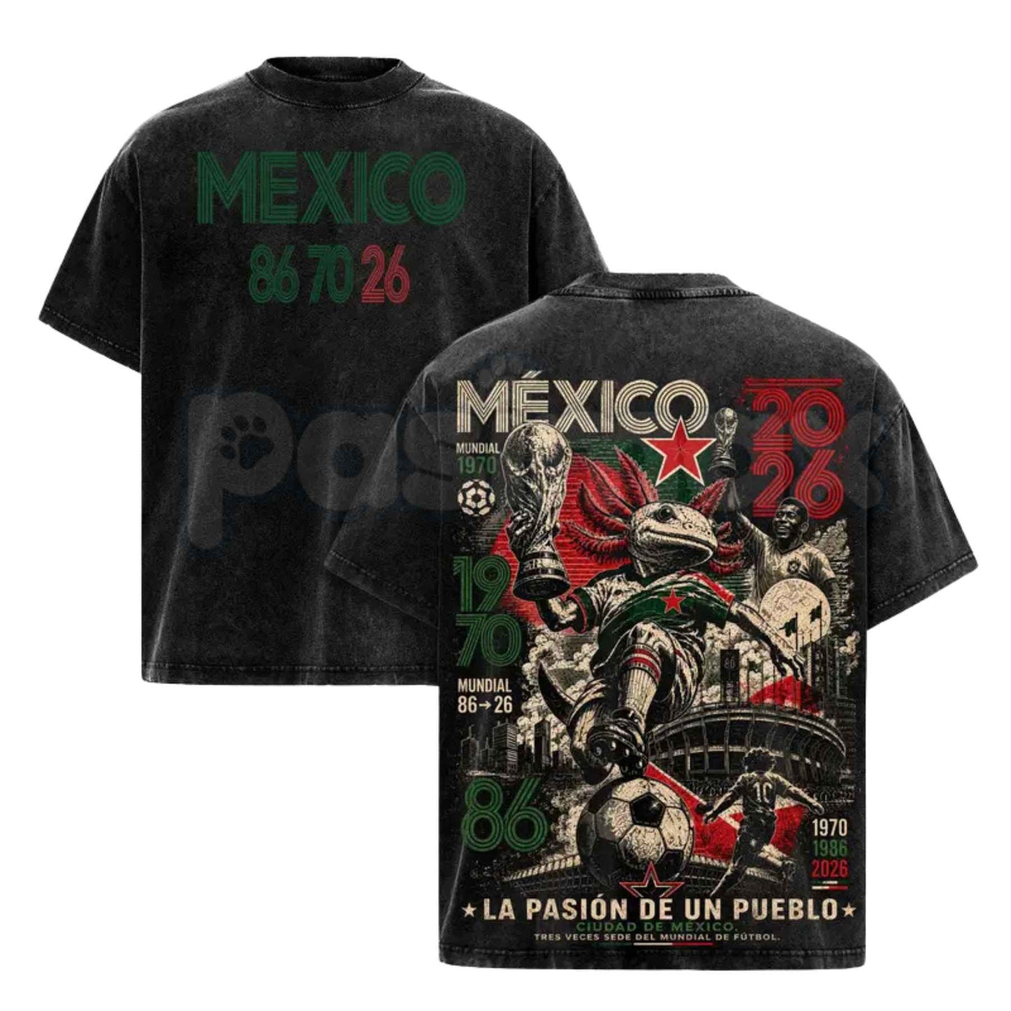 Mexico 86 70 26 Football T-Shirt – United World Tour 2026 Soccer Graphic Tee, Vintage Washed Retro Lightweight Cotton Tournament Top-Pasimax