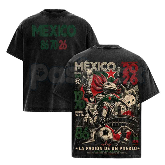 Mexico 86 70 26 Football T-Shirt – United World Tour 2026 Soccer Graphic Tee, Vintage Washed Retro Lightweight Cotton Tournament Top-Pasimax