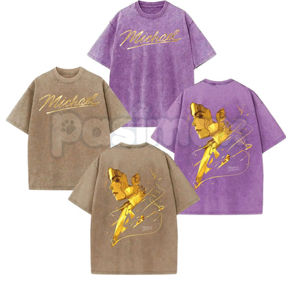 Michael Jackson King of Pop Double-Sided T-Shirt – Vintage Washed MJ Graphic Tee, Lightweight Retro Cotton Music Legend Streetwear-Pasimax