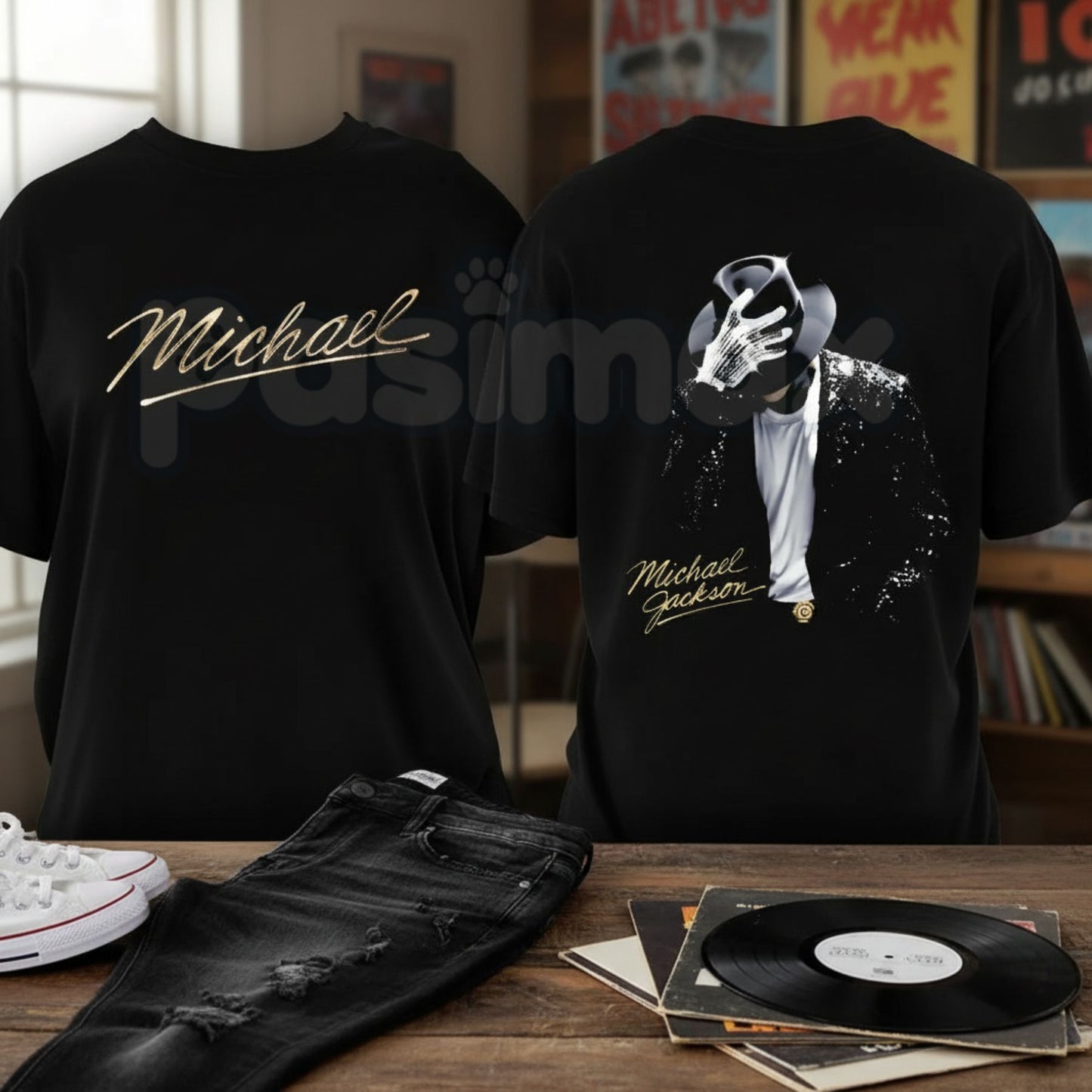Michael Jackson "The King of Pop" T-Shirt – Iconic Dance Pose & Signature Graphic Tee, Premium 100% Cotton MJ Fan Top, Soft Lived-In Heavyweight Music Legend Shirt, Made in USA-Pasimax