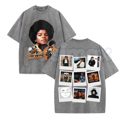 Michael Jackson Vintage Collage T-Shirt – Retro King of Pop Graphic Tee, MJ Streetwear Washed Cotton Top, 80s 90s Music Merch-Pasimax