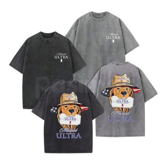 Michelob Ultra American Dog Vintage Washed T-Shirt – Retro Beer & Golden Retriever Graphic Tee, Lightweight Cotton Summer Top-Pasimax