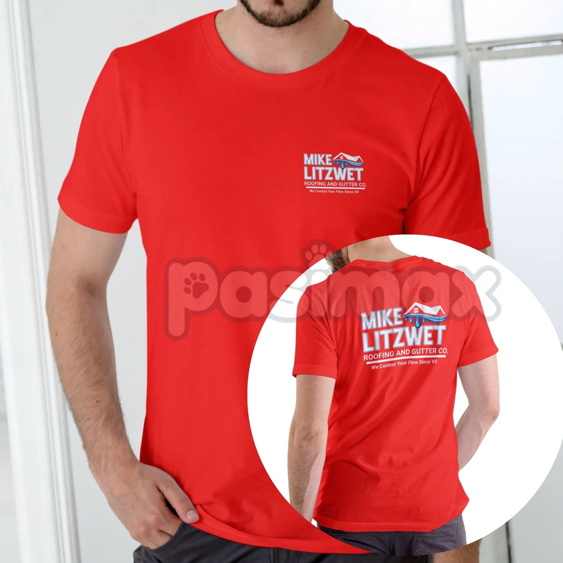 Mike Litzwet Roofing and Gutter Co. T-Shirt - Funny Pun Name Graphic Tee, Blue Collar Humor Apparel, Ironic Business Logo Shirt-Pasimax