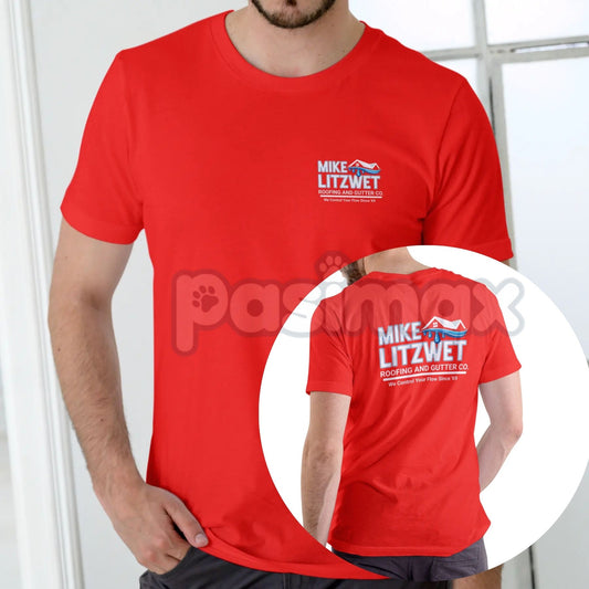 Mike Litzwet Roofing and Gutter Co. T-Shirt - Funny Pun Name Graphic Tee, Blue Collar Humor Apparel, Ironic Business Logo Shirt-Pasimax