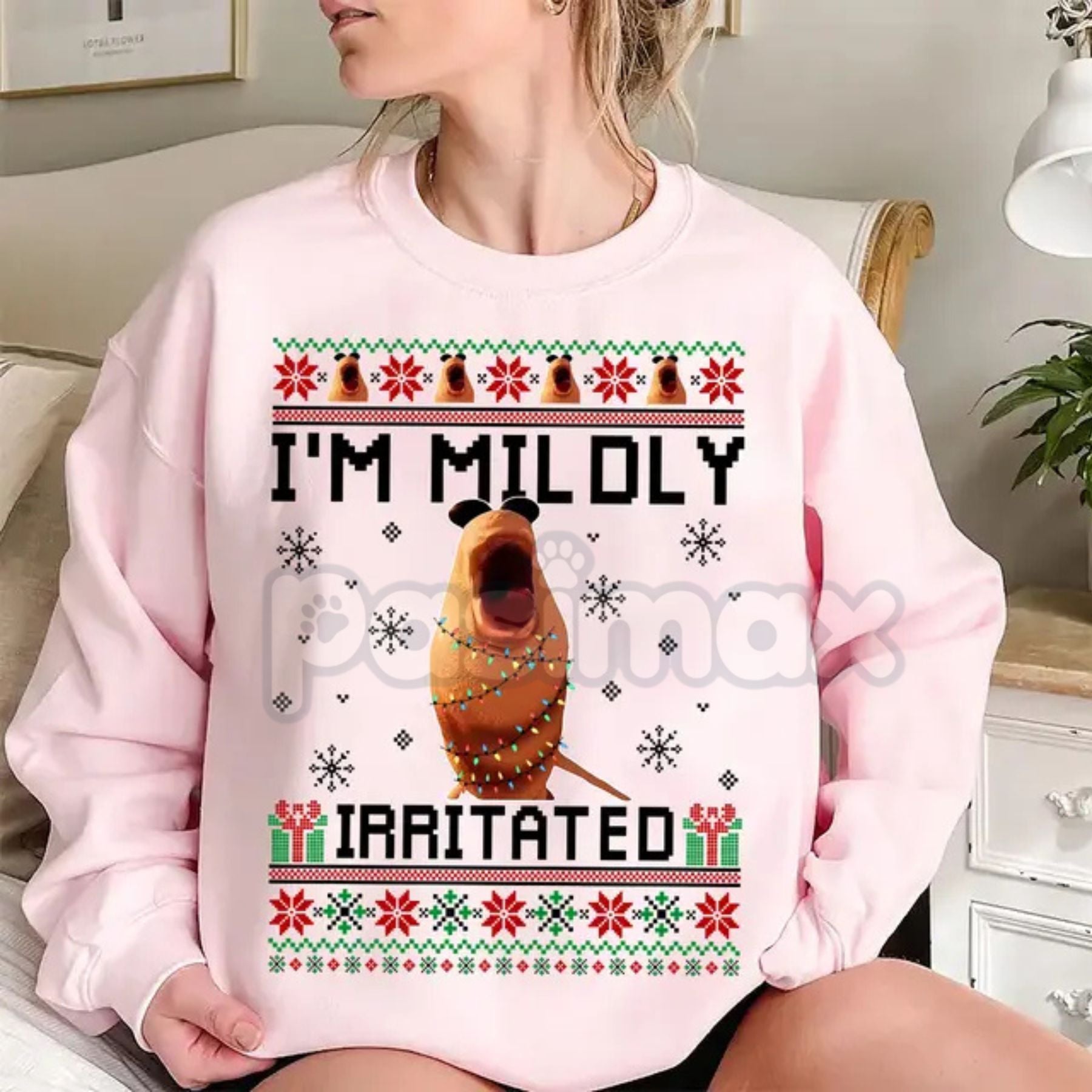 Mildly Irritated Christmas Sweatshirt | Funny Meme Ugly Christmas Sweater | Relatable Holiday Jumper | Sarcastic Xmas Mood Crewneck-Pasimax