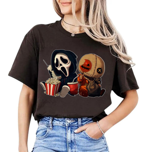 "Mini Halloween Popcorn" T-shirt - Cute Unisex Holiday Tee, Spooky Season Apparel-Pasimax
