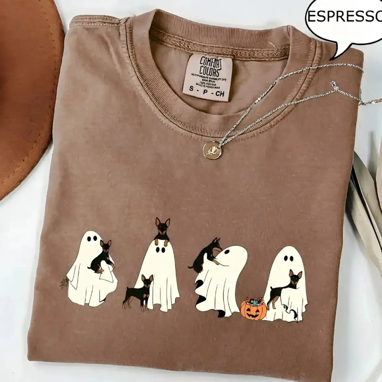 Comfort Colors® Custom Dog Halloween T-Shirt – Breeds Available Ghost Boba Tea Funny Pet Graphic Tee, Spooky Dog Lover Unisex Top