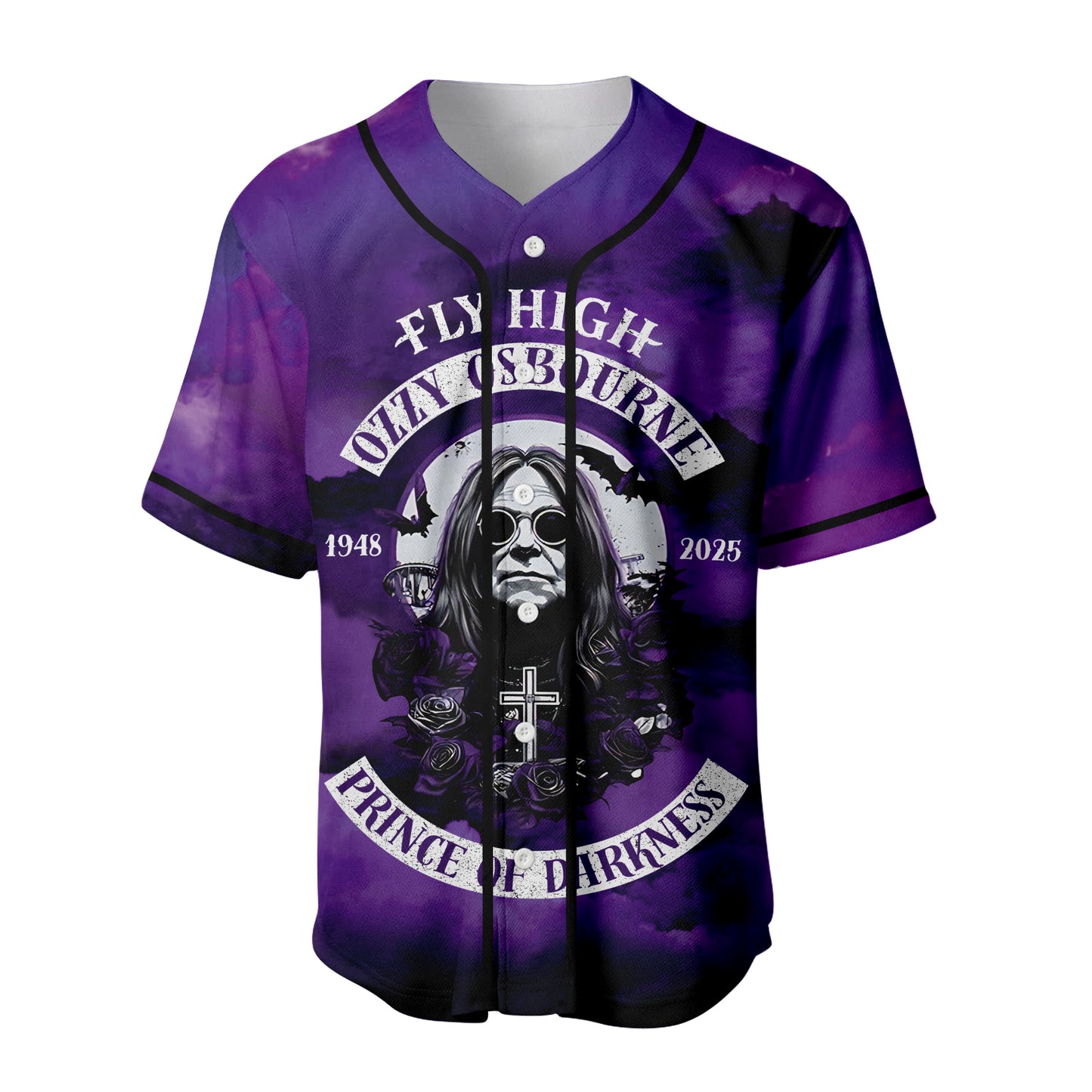Gothic Tribute Baseball Jersey – Ozzy Osbourne ‘Prince of Darkness’ RIP 1948–2025 Rock Legend Tee