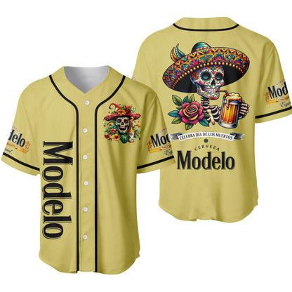 Día de los Muertos All-Black Skull Baseball Jersey – Modelo Negra Unisex Shirt