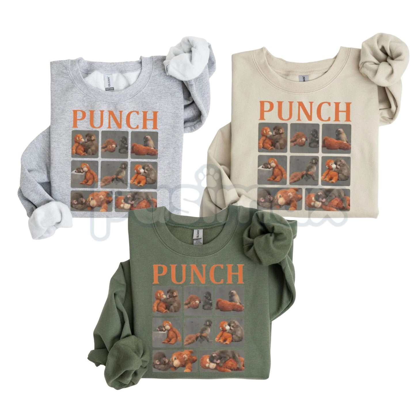 Monkey Punch Graphic Sweatshirt | Baby Monkey Holding Plush Toy Crewneck | Vintage Aesthetic Animal Pullover | Cute Retro Monkey Jumper | Soft Girl Era Graphic Top | Nostalgic Toy Monkey Shirt-Pasimax