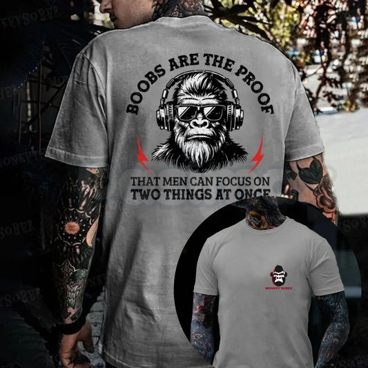 Monkeysober "Proof Men Can Focus" T-Shirt – Funny Monkey Graphic Tee, Remastered Heavy Cotton Sarcastic Top, Soft Lived-In Heavyweight Cheeky Humour Shirt, Made in USA-Pasimax