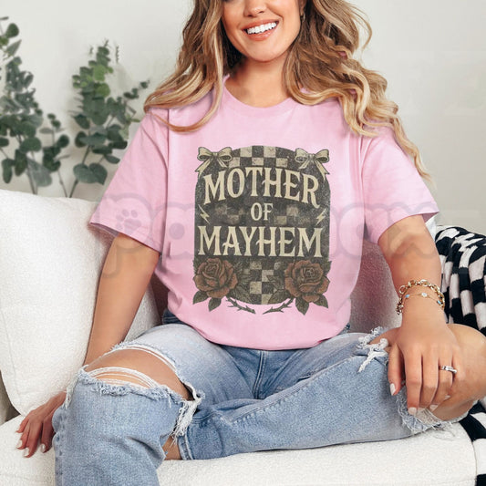 "Mother Of Mayhem" Edgy Mom T-Shirt – Funny Badass Mama Graphic Tee, Premium 100% Cotton Cool Mom Gift Top, Soft Lived-In Heavyweight Tired Mom Statement Shirt, Made in USA-Pasimax