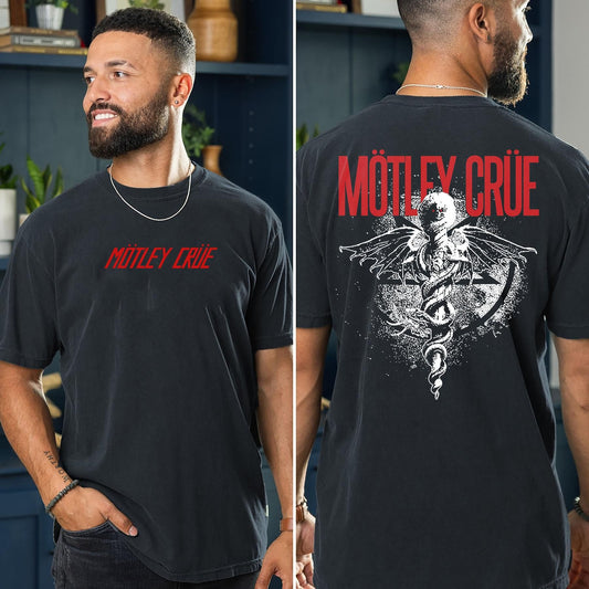 Motley Crue Tour Shirt - ‘Kickstart My Heart’ Front & Back Print, Black Rock Concert Tee-Pasimax