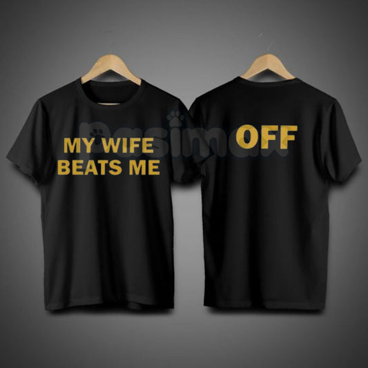 "My Wife Beats Me" Funny Husband T-Shirt – Sarcastic Marriage Joke Graphic Tee, Premium 100% Cotton Husband & Boyfriend Top, Soft Lived-In Heavyweight Prank Shirt, Made in USA-Pasimax