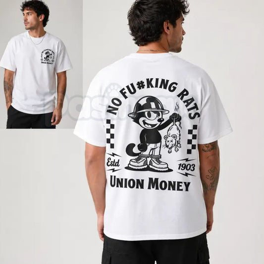 "NO FU#KING RATS" Union Money T-Shirt – Pro-Labor Graphic Tee, Premium 100% Cotton Blue Collar Statement Top, Soft Lived-In Heavyweight Trade Union Pride Shirt, Made in USA-Pasimax