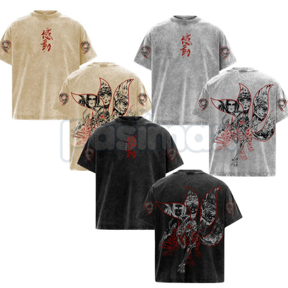 Naruto Kurama Sharingan T-Shirt – Vintage Washed Oversized Anime Tee, Nine-Tails Fox Graphic-Pasimax