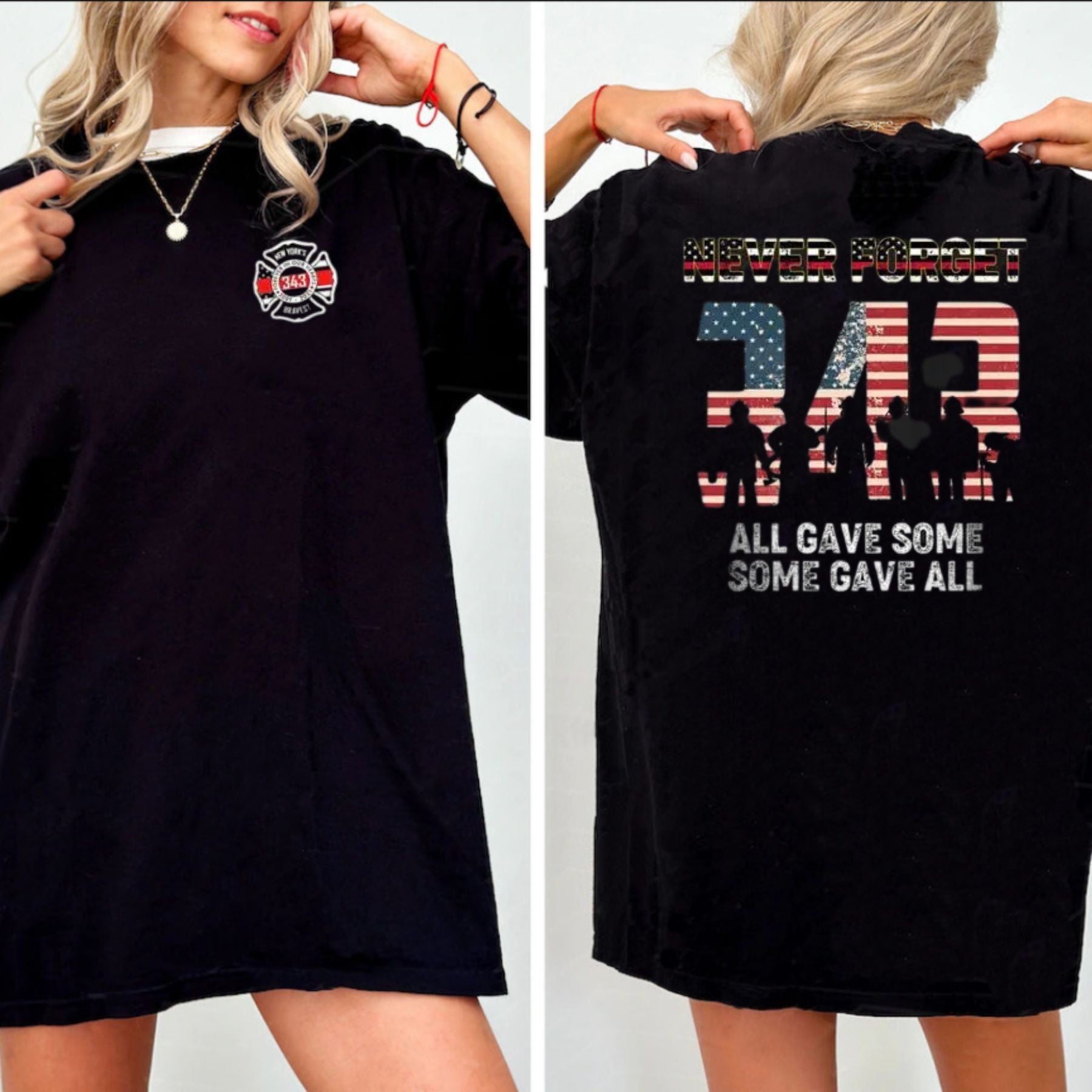 "Never Forget 343" Firefighter T-Shirt - 9/11 Memorial American Flag Tribute Tee, Honoring Heroes Apparel-Pasimax