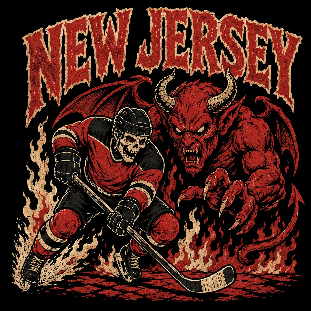 USA 32 Teams Ice Hockey Skull Sweatshirt | Vintage 90s All Team Sport Top