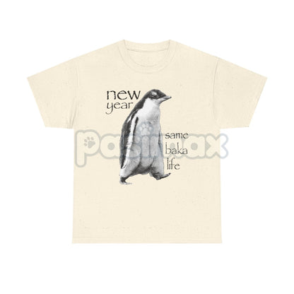 "New Year Same Baka Life" Penguin T-Shirt - Funny Anime Meme Shirt, Ironic New Year Slogan Tee, Weeb Culture Gift-Pasimax