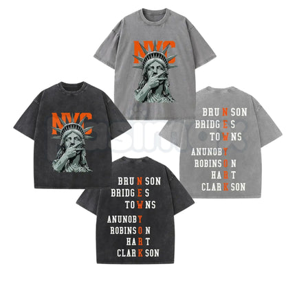 New York 2-Side Graphic T-Shirt – Retro NYC Double Printed Tee, Vintage Washed Manhattan Lightweight Cotton Streetwear Top-Pasimax