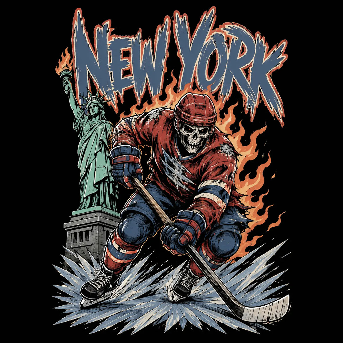 USA 32 Teams Ice Hockey Skull Sweatshirt | Vintage 90s All Team Sport Top