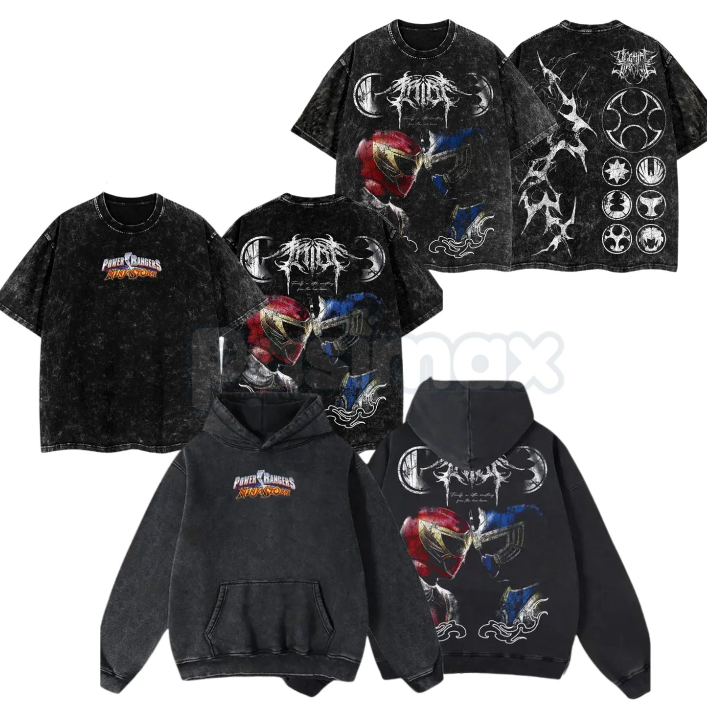 Ninja Storm Red v. Navy Ranger Limited T-Shirt – Vintage Oversize Anime Manga Washed Cotton Tee-Pasimax