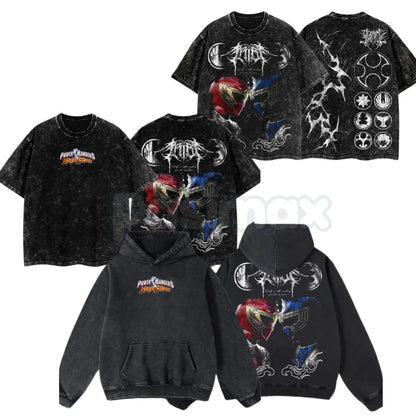 Ninja Storm Red v. Navy Ranger Limited T-Shirt – Vintage Oversize Anime Manga Washed Cotton Tee-Pasimax