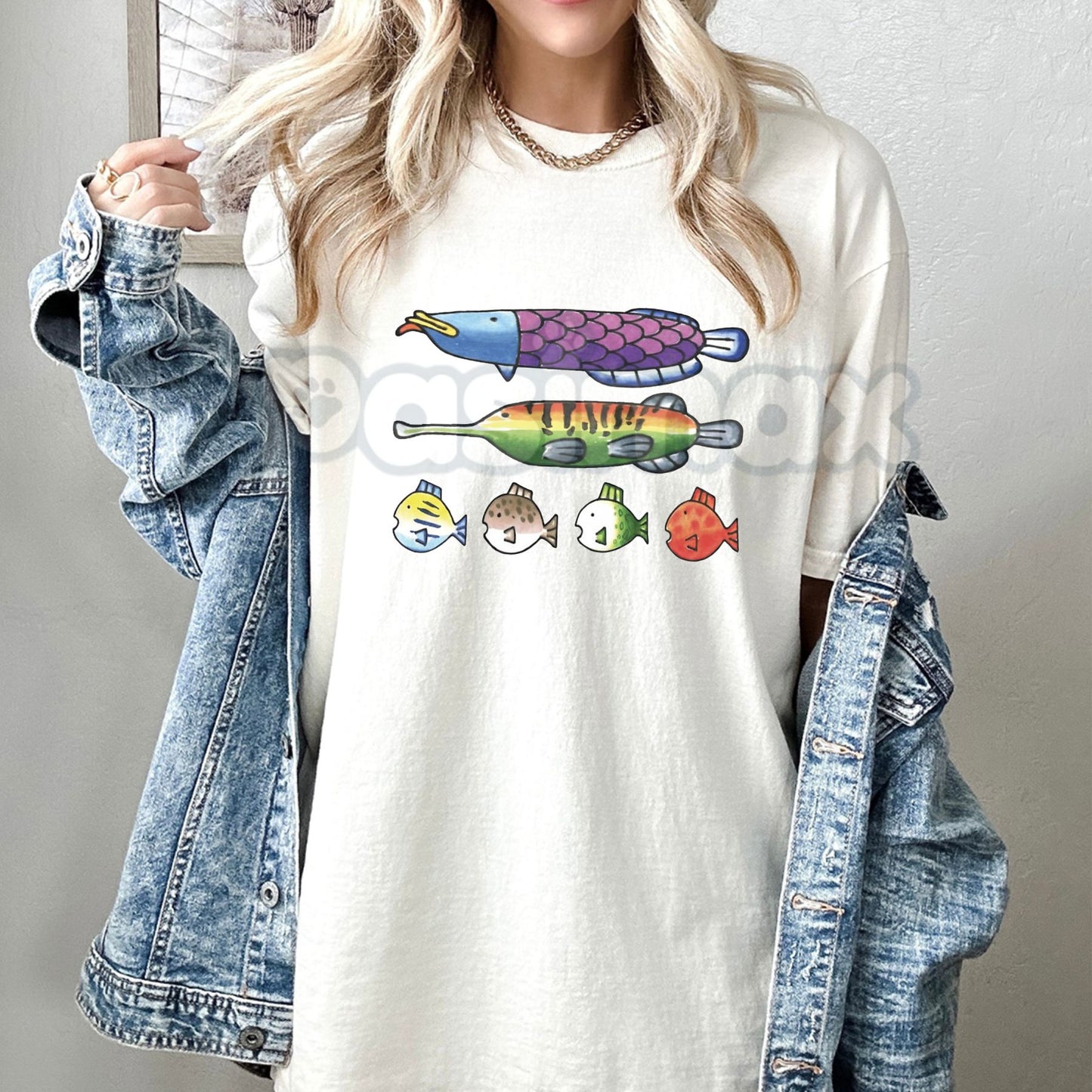 Nintendoodle Fish Lineup Tee - Retro Nintendo Art Style T-Shirt, Funny Gaming Doodle Apparel, Unique Fish Lineup Fan Gift-Pasimax