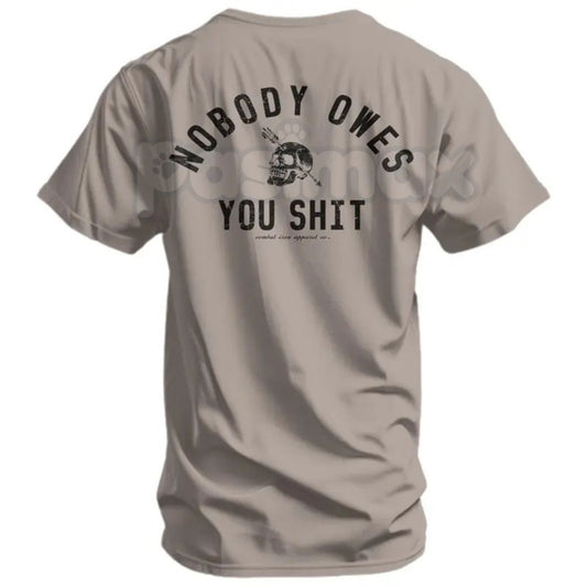 "Nobody Owes You Shit" Skull Men’s T-Shirt - Rugged Hard-Work Graphic Tee, Self-Reliance Motivational Skull Shirt, Premium Heavyweight Unisex Streetwear, Biker Style Stoic Wisdom Top, Aggressive Gym & Lifting Apparel-Pasimax