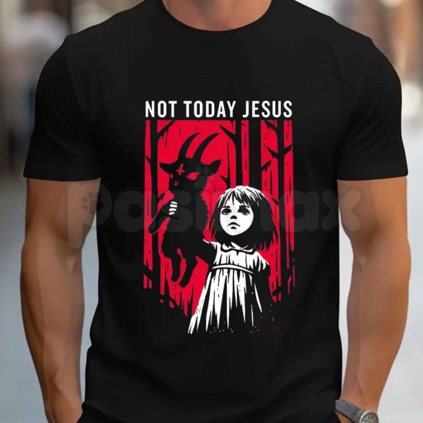 Not Today Jesus Baphomet Goat Design T-Shirt – Occult Satanic Goth Graphic Tee, Sarcastic Dark Humor Unisex Esoteric Demon Horns Shirt-Pasimax