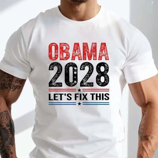 Obama 2028 "Let's Fix This" T-Shirt - Political Humor Tee, Presidential Campaign Slogan Apparel-Pasimax