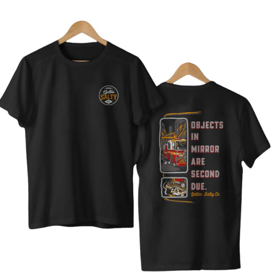 "Objects in Mirror" Firefighter T-Shirt - Vintage Fire Truck Graphic Tee, Firefighting Gift for Men & Women-Pasimax