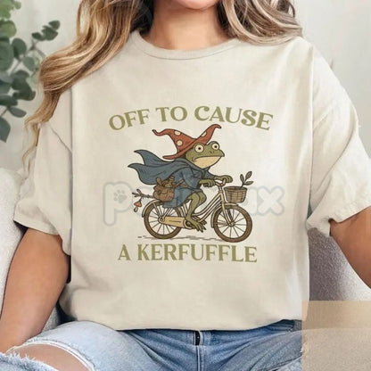 "Off to Cause a Kerfuffle" Defiant Frog Tee - Existential Humor Slogan Shirt, Quirky Rebellious Graphic, Soft Grunge Aesthetic Apparel-Pasimax