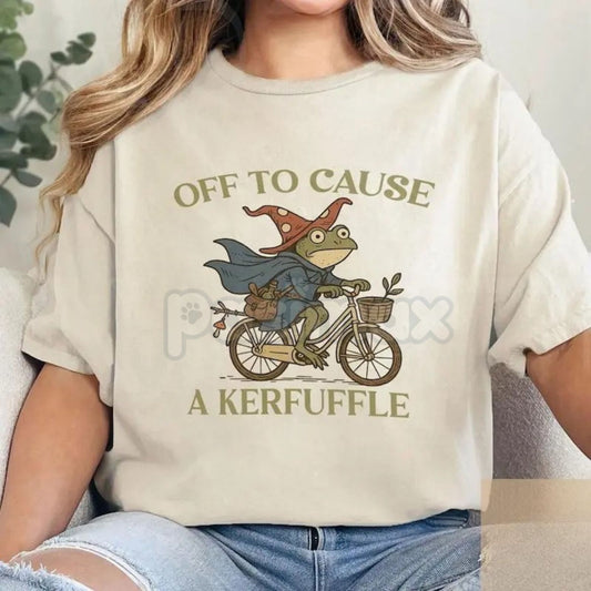 "Off to Cause a Kerfuffle" Defiant Frog Tee - Existential Humor Slogan Shirt, Quirky Rebellious Graphic, Soft Grunge Aesthetic Apparel-Pasimax