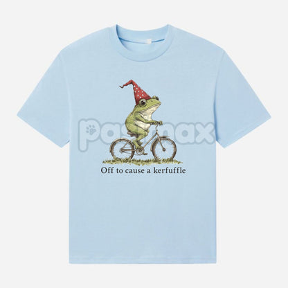 "Off to Cause a Kerfuffle" Frog Meme T-Shirt - Sarcastic Internet Slogan Tee, Unisex Funny Weirdcore Graphic, Viral Humor Apparel-Pasimax