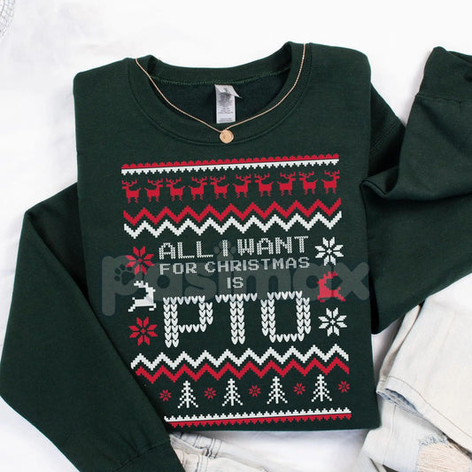 Office Ugly Christmas Sweater | Funny Christmas PTO Shirt | All I Want Xmas PTOer Gift | Coworker Work Gift Exchange Jumper-Pasimax