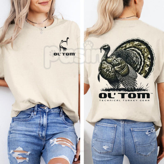 "Ol' Tom" Turkey Hunting 2-Sided T-Shirt – Vintage Strutting Gobbler Back Graphic, Premium 100% Cotton Wild Turkey Hunting Top, Soft Lived-In Heavyweight Outdoorsman Apparel, Made in USA-Pasimax