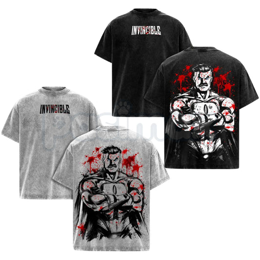 Omni-Man Invincible Anime T-Shirt – Vintage Washed Viltrumite Graphic Tee, Lightweight Retro Cotton Hero Streetwear Top-Pasimax