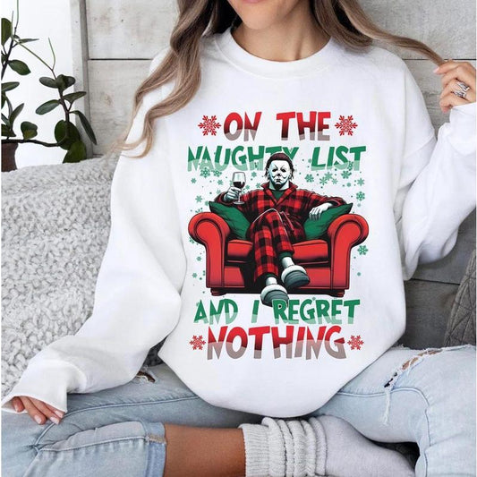 On The Naughty List & We Regret Nothing Sweatshirt – Festive & Fun Holiday Crewneck-Pasimax