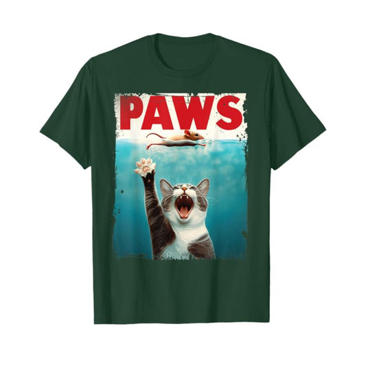 "PAWS" Parody T-Shirt - Humorous Cat Chasing Mouse Tee, Funny Summer T-shirt-Pasimax