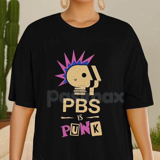 "PBS Is Punk" T-Shirt - Funny Punk Rock Parody Tee, Public Broadcasting Humor, Unisex Graphic Shirt-Pasimax