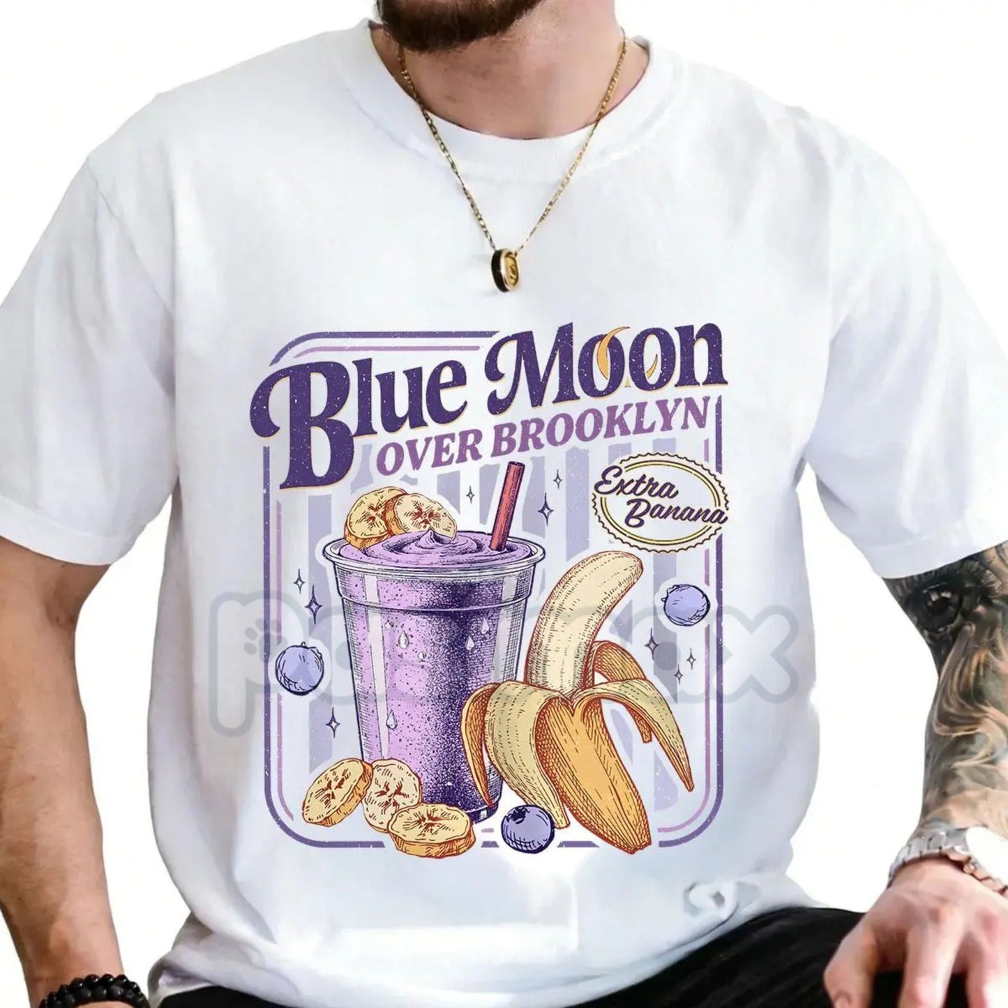 Parody Blue Moon Over Brooklyn T-Shirt - Extra Banana Smoothie Graphic Tee, Heated Rivalry Fan Merch, Shane and Ilya Hockey Romance Shirt, Ironic Brooklyn Sports Bar Apparel-Pasimax
