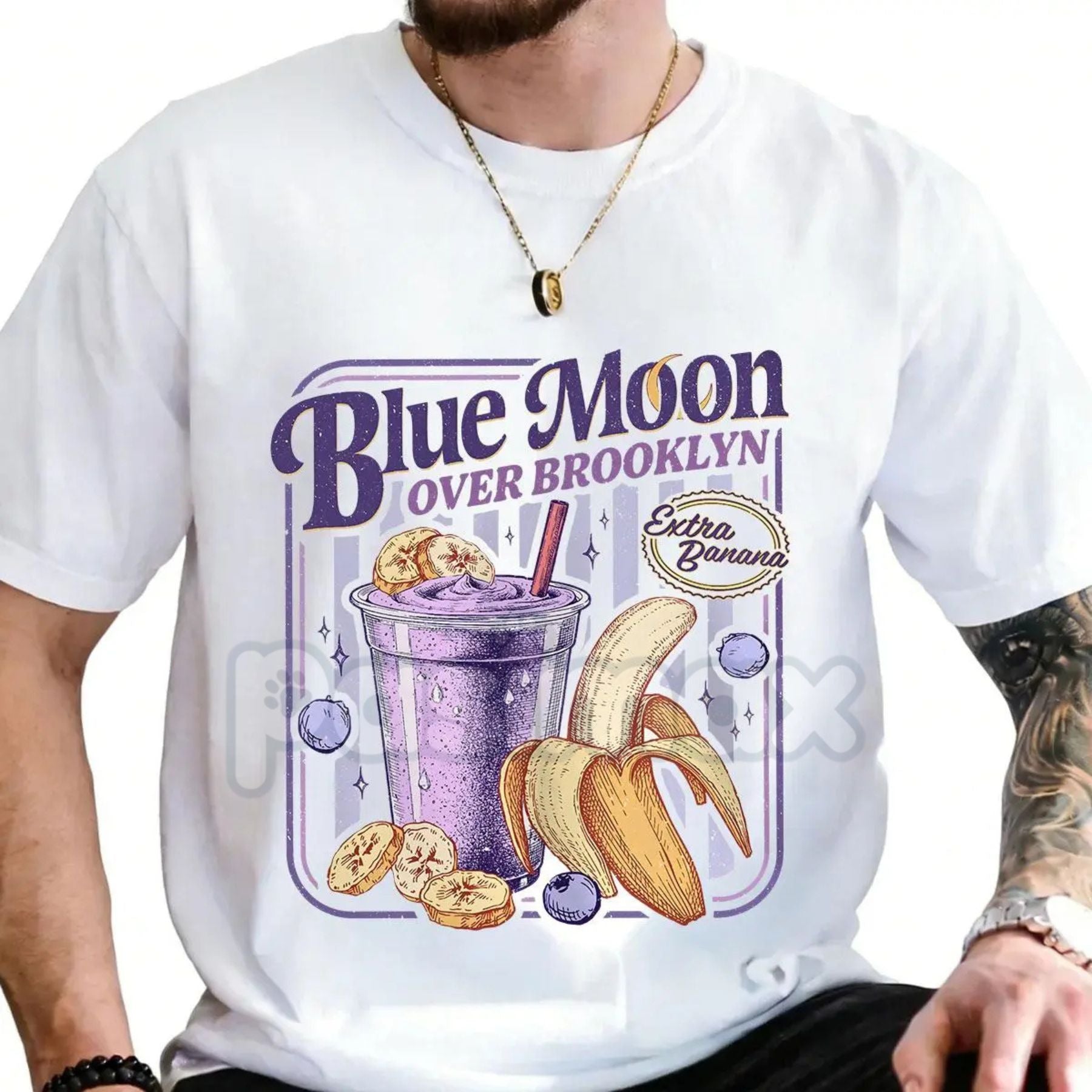 Parody Blue Moon Over Brooklyn T-Shirt - Extra Banana Smoothie Graphic Tee, Heated Rivalry Fan Merch, Shane and Ilya Hockey Romance Shirt, Ironic Brooklyn Sports Bar Apparel-Pasimax
