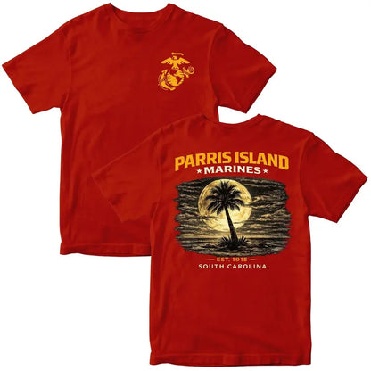 Parris Island Marines T-Shirt – Official USMC Recruit Depot Pride Tee, Remastered Heavy Cotton South Carolina Training Top, Soft Lived-In Military Heritage Shirt, Made in USA-Pasimax