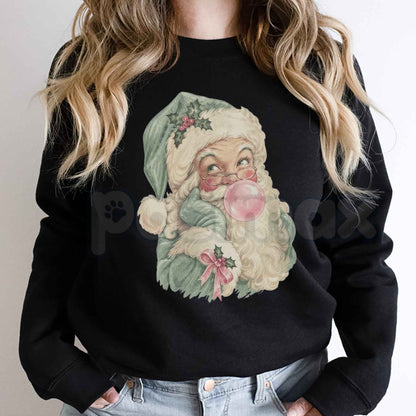 Pastel Bubblegum Santa Graphic Top | Retro Pink Christmas Crewneck-Pasimax