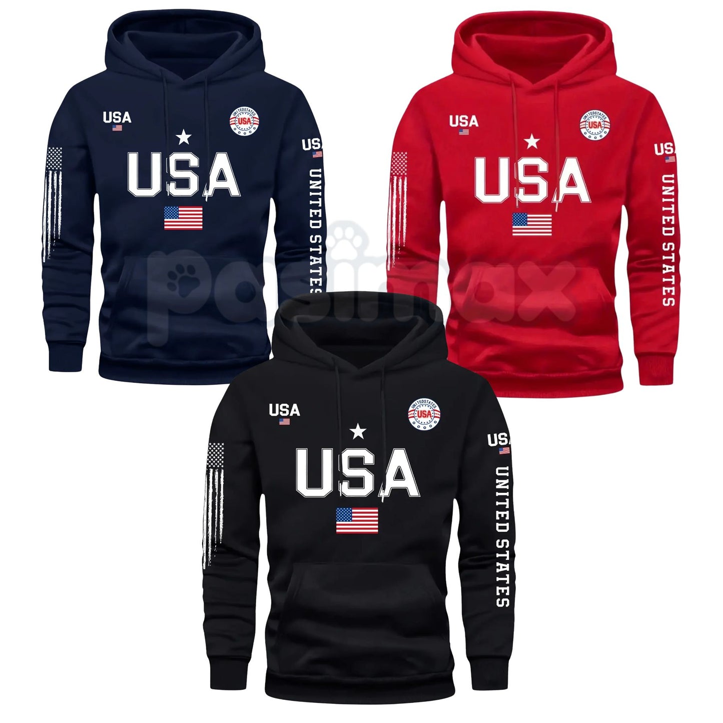 Patriot USA Flag Print Hoodie – Men’s American Heritage Fleece Sweatshirt, Vintage Stars & Stripes Graphic Pullover, Made in the USA-Pasimax