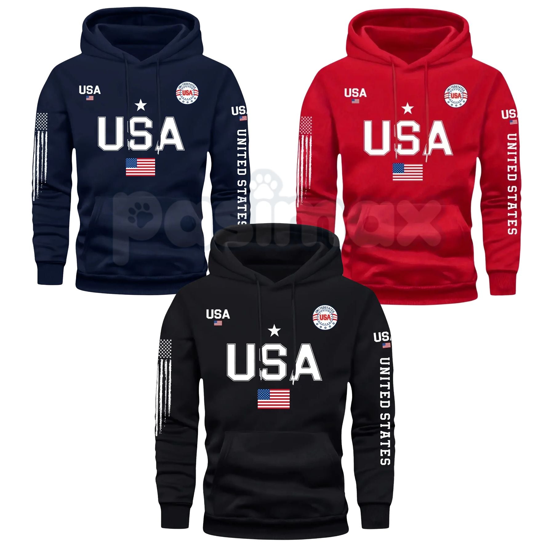 Patriot USA Flag Print Hoodie – Men’s American Heritage Fleece Sweatshirt, Vintage Stars & Stripes Graphic Pullover, Made in the USA-Pasimax