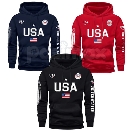 Patriot USA Flag Print Hoodie – Men’s American Heritage Fleece Sweatshirt, Vintage Stars & Stripes Graphic Pullover, Made in the USA-Pasimax
